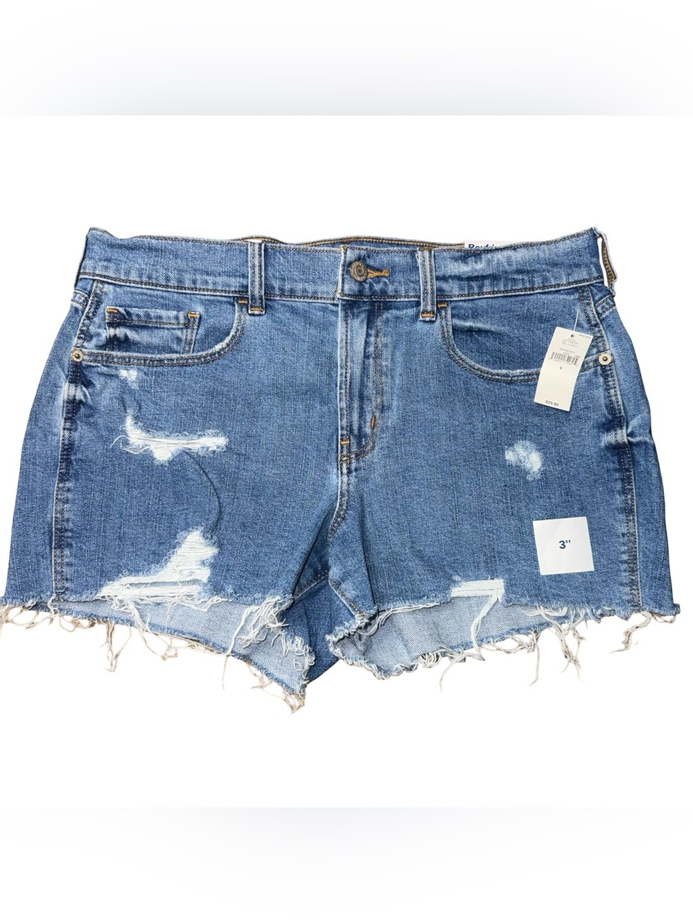 Old Navy Boyfriend Distressed Mid-Rise Denim Shorts Raw Hem women’s 8 NWT New